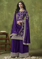 Dola Silk Jacquard Purple Wedding Wear Embroidery Work Plazzo Suit